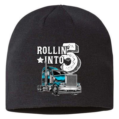 Rollin into 5 Big Rig Semi-Trailer Truck 5th Birthday Gift Sustainable Beanie