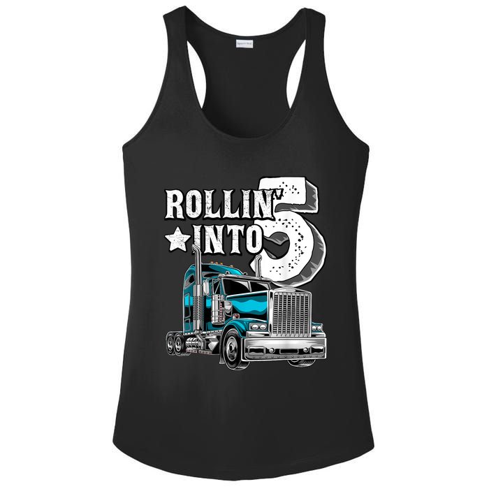 Rollin into 5 Big Rig Semi-Trailer Truck 5th Birthday Gift Ladies PosiCharge Competitor Racerback Tank