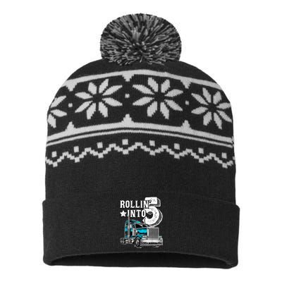 Rollin into 5 Big Rig Semi-Trailer Truck 5th Birthday Gift USA-Made Snowflake Beanie