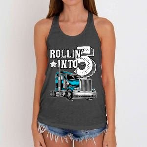 Rollin into 5 Big Rig Semi-Trailer Truck 5th Birthday Gift Women's Knotted Racerback Tank