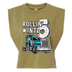 Rollin into 5 Big Rig Semi-Trailer Truck 5th Birthday Gift Garment-Dyed Women's Muscle Tee