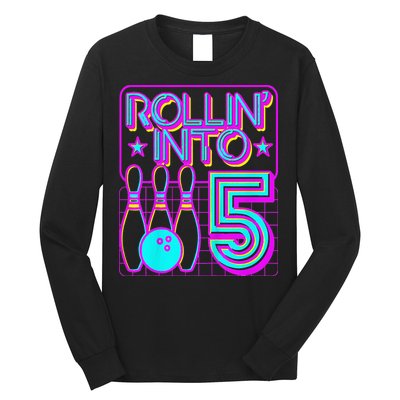 Rollin Into 5 Bowling Bowler 5th Birthday Party Long Sleeve Shirt