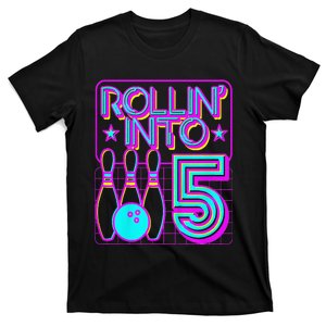 Rollin Into 5 Bowling Bowler 5th Birthday Party T-Shirt