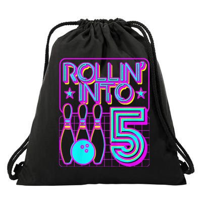 Rollin Into 5 Bowling Bowler 5th Birthday Party Drawstring Bag