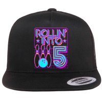 Rollin Into 5 Bowling Bowler 5th Birthday Party Flat Bill Trucker Hat