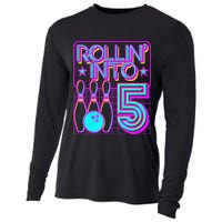 Rollin Into 5 Bowling Bowler 5th Birthday Party Cooling Performance Long Sleeve Crew