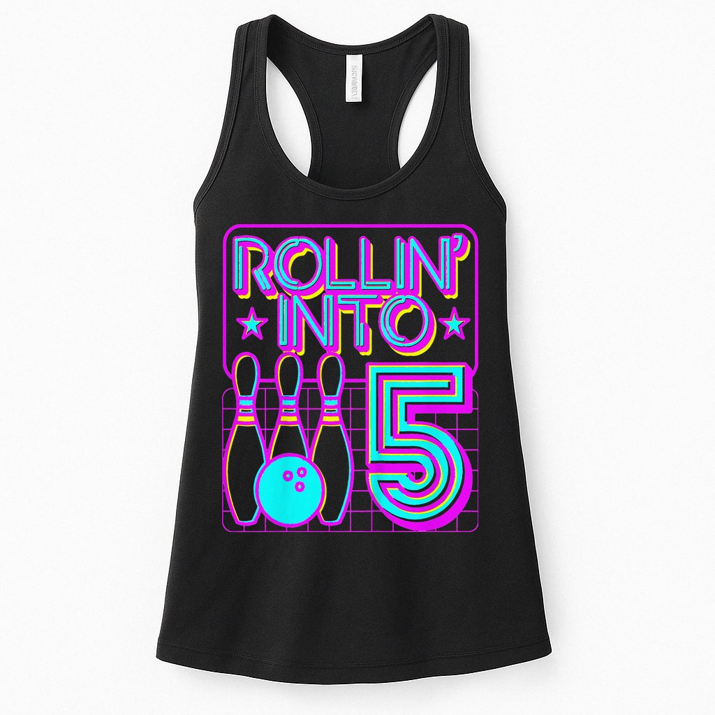 Rollin Into 5 Bowling Bowler 5th Birthday Party Womens Tank Top