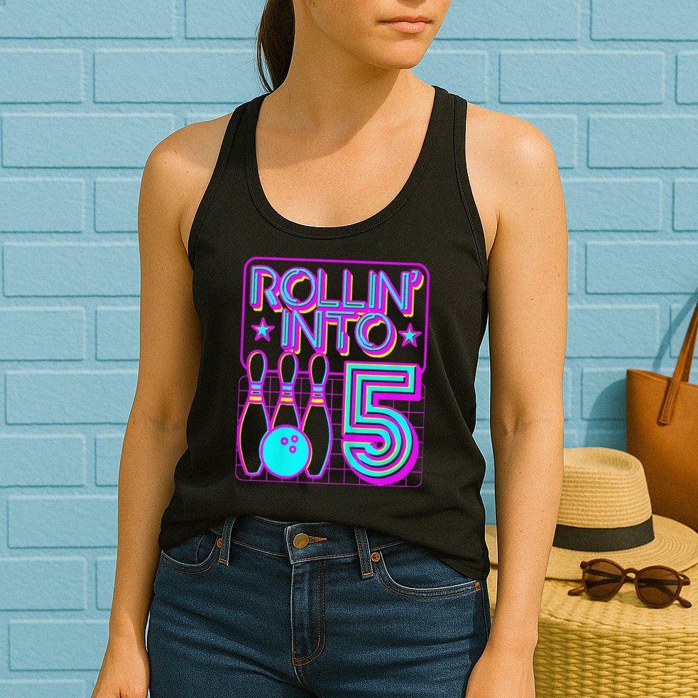 Rollin Into 5 Bowling Bowler 5th Birthday Party Womens Tank Top
