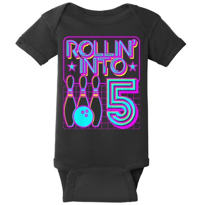 Rollin Into 5 Bowling Bowler 5th Birthday Party Baby Bodysuit