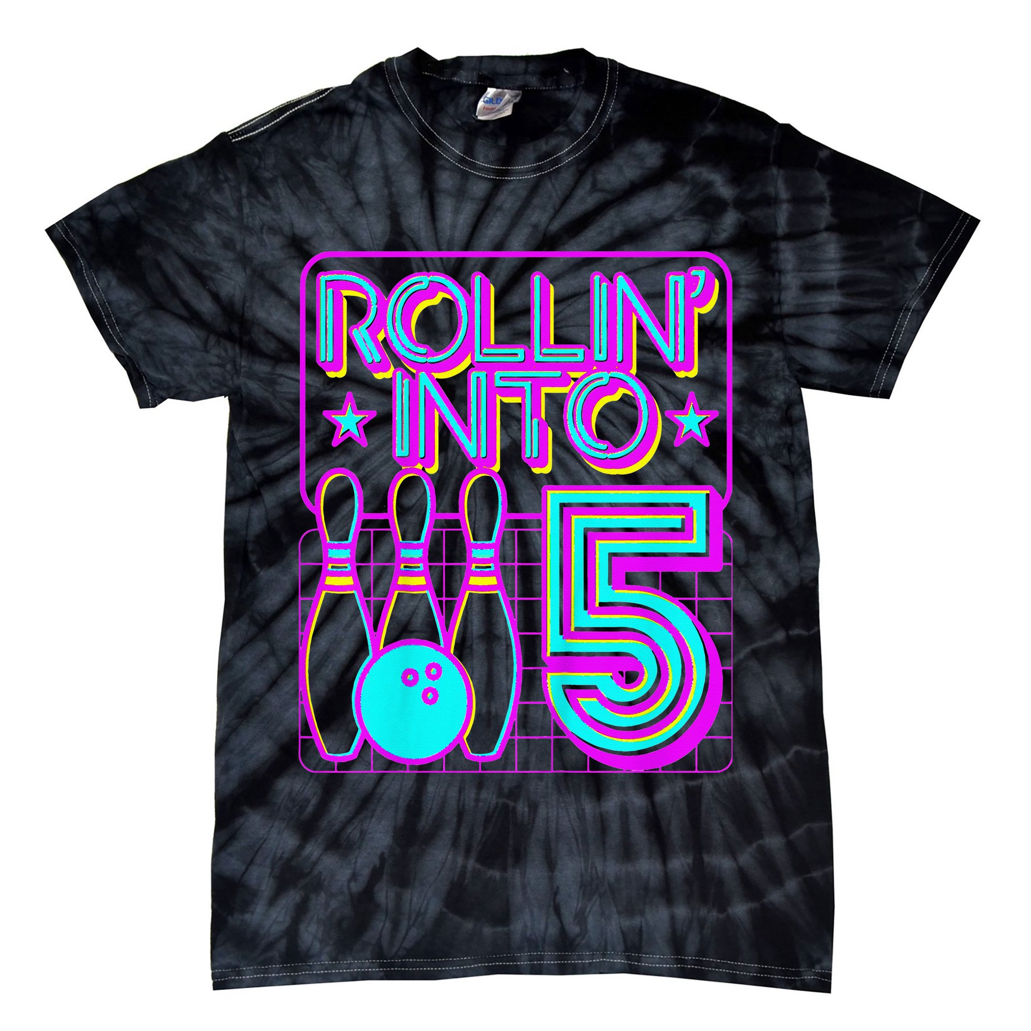 Rollin Into 5 Bowling Bowler 5th Birthday Party Tie-Dye T-Shirt