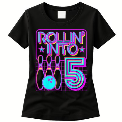 Rollin Into 5 Bowling Bowler 5th Birthday Party Womens T-Shirt