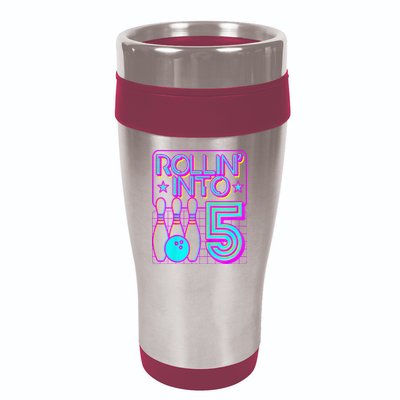 Rollin Into 5 Bowling Bowler 5th Birthday Party 16oz Travel Tumbler