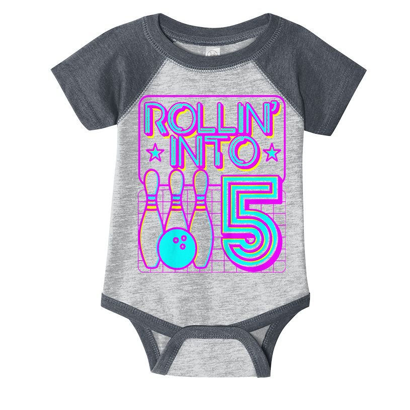 Rollin Into 5 Bowling Bowler 5th Birthday Party Infant Baby Jersey Bodysuit