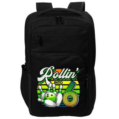 Rollin Into 6 Retro Bowling Ball 6th Birthday Party Impact Tech Backpack