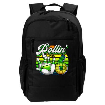 Rollin Into 6 Retro Bowling Ball 6th Birthday Party Daily Commute Backpack