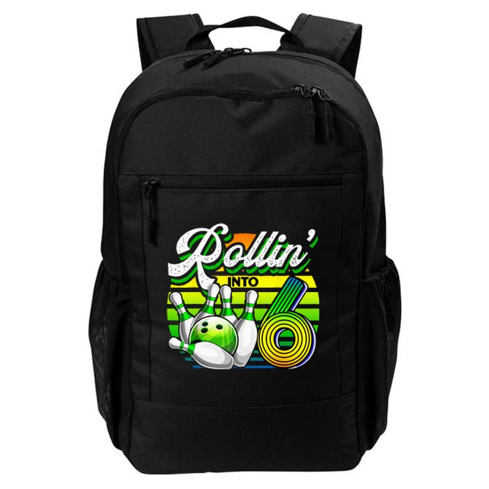 Rollin Into 6 Retro Bowling Ball 6th Birthday Party Daily Commute Backpack