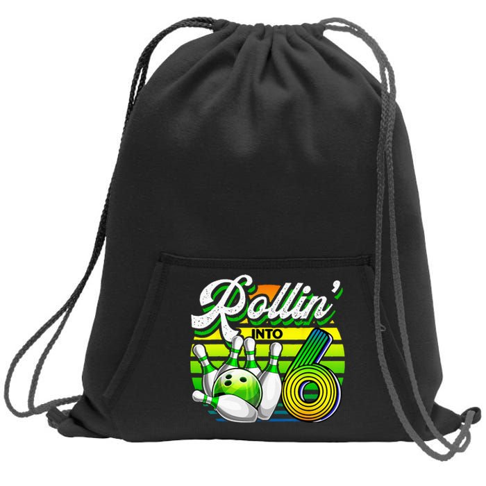 Rollin Into 6 Retro Bowling Ball 6th Birthday Party Sweatshirt Cinch Pack Bag