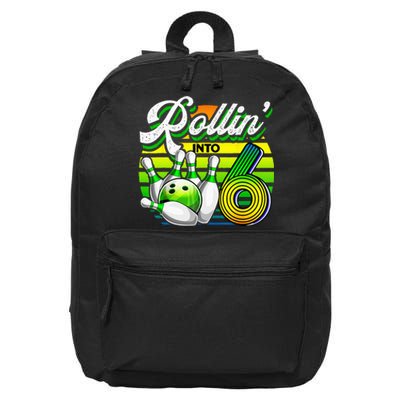 Rollin Into 6 Retro Bowling Ball 6th Birthday Party 16 in Basic Backpack