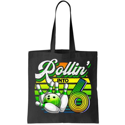 Rollin Into 6 Retro Bowling Ball 6th Birthday Party Tote Bag