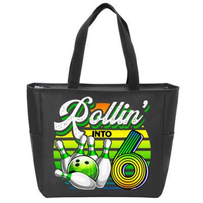 Rollin Into 6 Retro Bowling Ball 6th Birthday Party Zip Tote Bag