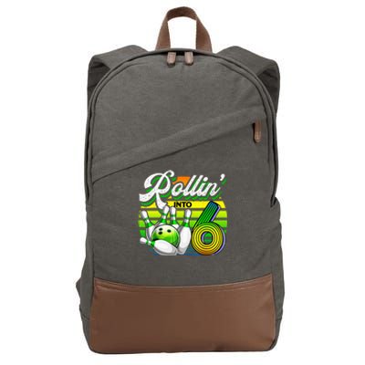 Rollin Into 6 Retro Bowling Ball 6th Birthday Party Cotton Canvas Backpack