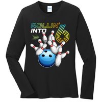 Rollin Into 6 Retro Bowling Birthday Party 6th Birthday Ladies Long Sleeve Shirt