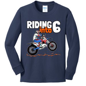 Riding Into 6 Dirt Bike 6 Years Old Motocross Birthday Kids Long Sleeve Shirt