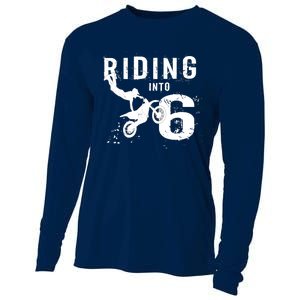 Riding Into 6 Years Old 6th Birthday Boy Dirt Bike Party Cooling Performance Long Sleeve Crew