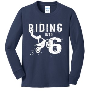 Riding Into 6 Years Old 6th Birthday Boy Dirt Bike Party Kids Long Sleeve Shirt