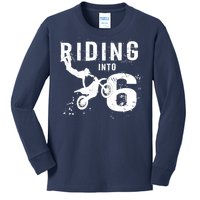 Riding Into 6 Years Old 6th Birthday Boy Dirt Bike Party Kids Long Sleeve Shirt