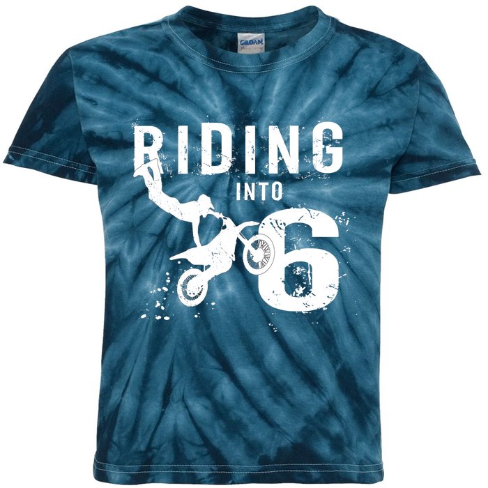 Riding Into 6 Years Old 6th Birthday Boy Dirt Bike Party Kids Tie-Dye T-Shirt