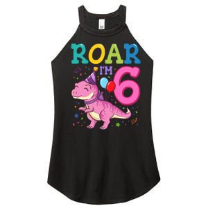  Roar Im 6 Year Old Dinosaur Girl 6th Birthday Party Women’s Perfect Tri Rocker Tank