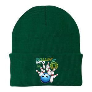 Rollin Into 6 Retro Bowling Birthday Party 6th Birthday Knit Cap Winter Beanie