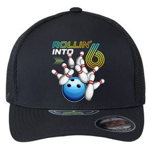 Rollin Into 6 Retro Bowling Birthday Party 6th Birthday Flexfit Unipanel Trucker Cap