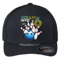 Rollin Into 6 Retro Bowling Birthday Party 6th Birthday Flexfit Unipanel Trucker Cap