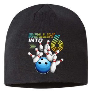 Rollin Into 6 Retro Bowling Birthday Party 6th Birthday Sustainable Beanie