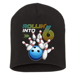 Rollin Into 6 Retro Bowling Birthday Party 6th Birthday Short Acrylic Beanie