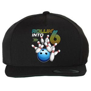 Rollin Into 6 Retro Bowling Birthday Party 6th Birthday Wool Snapback Cap