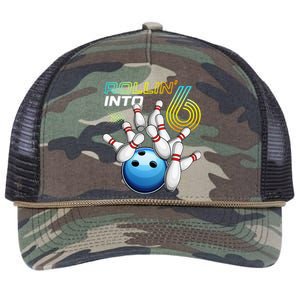 Rollin Into 6 Retro Bowling Birthday Party 6th Birthday Retro Rope Trucker Hat Cap