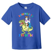 Roaring Into 7th Grade Unicorn Riding Dinosaur Back School Funny Gift Toddler T-Shirt