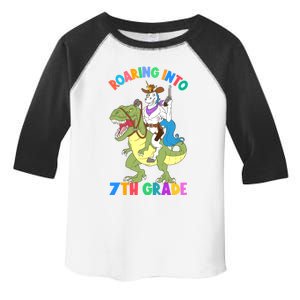 Roaring Into 7th Grade Unicorn Riding Dinosaur Back School Funny Gift Toddler Fine Jersey T-Shirt