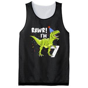 Rawr I'm 7 Birthday T Rex Dinosaur Party Gift For Mesh Reversible Basketball Jersey Tank