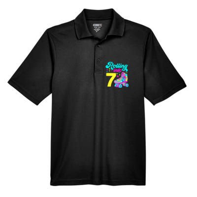 Rolling Into 7 Girl 7th Birthday Roller Skates Men's Origin Performance Pique Polo