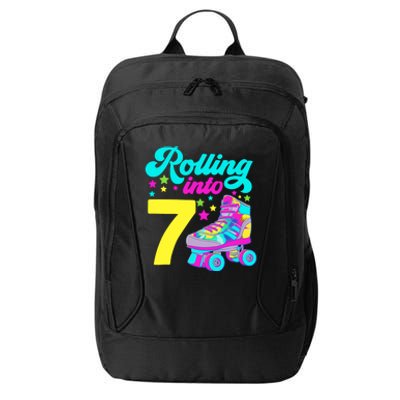 Rolling Into 7 Girl 7th Birthday Roller Skates City Backpack