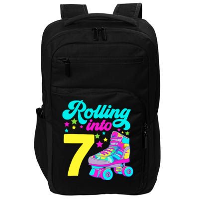 Rolling Into 7 Girl 7th Birthday Roller Skates Impact Tech Backpack