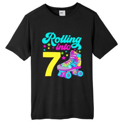 Rolling Into 7 Girl 7th Birthday Roller Skates Tall Fusion ChromaSoft Performance T-Shirt