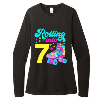 Rolling Into 7 Girl 7th Birthday Roller Skates Womens CVC Long Sleeve Shirt