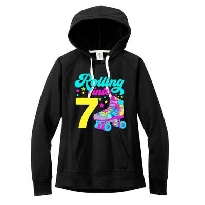 Rolling Into 7 Girl 7th Birthday Roller Skates Women's Fleece Hoodie