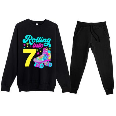 Rolling Into 7 Girl 7th Birthday Roller Skates Premium Crewneck Sweatsuit Set