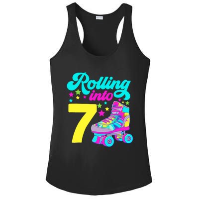 Rolling Into 7 Girl 7th Birthday Roller Skates Ladies PosiCharge Competitor Racerback Tank